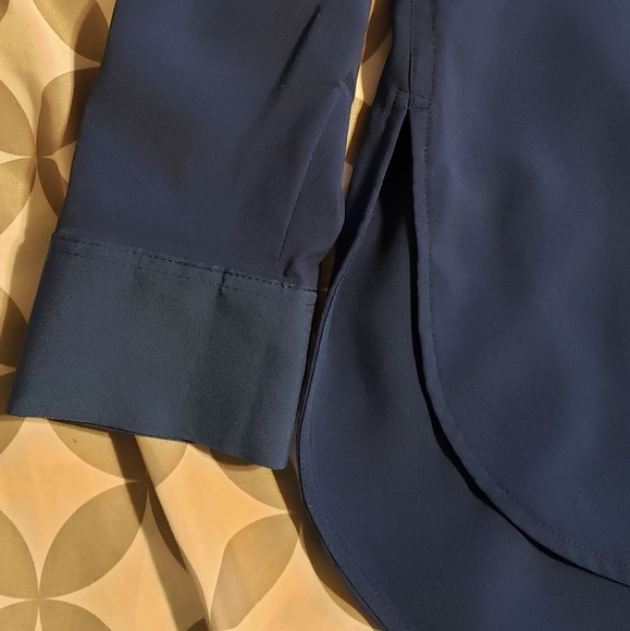 Blue collarless button up blouse - Picture 3 of 5